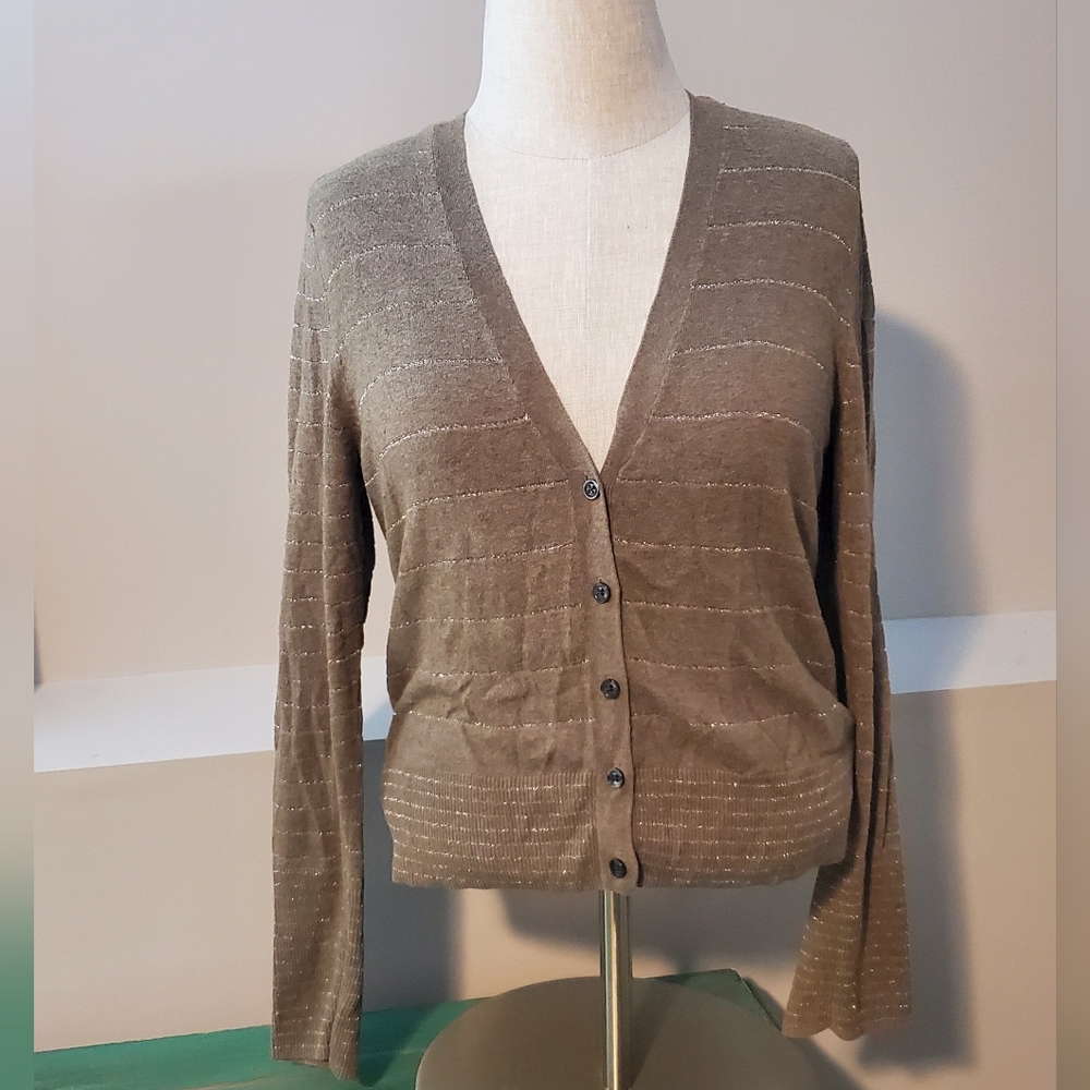 American Eagle Size XL Tinsel Striped Button up cardigan in brown